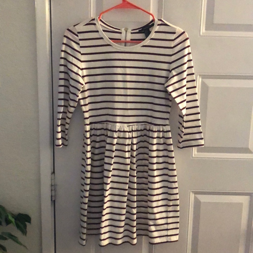 Burgundy and white striped dress